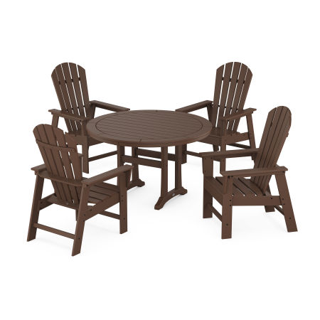 POLYWOOD South Beach 5-Piece Round Dining Set with Trestle Legs in Mahogany
