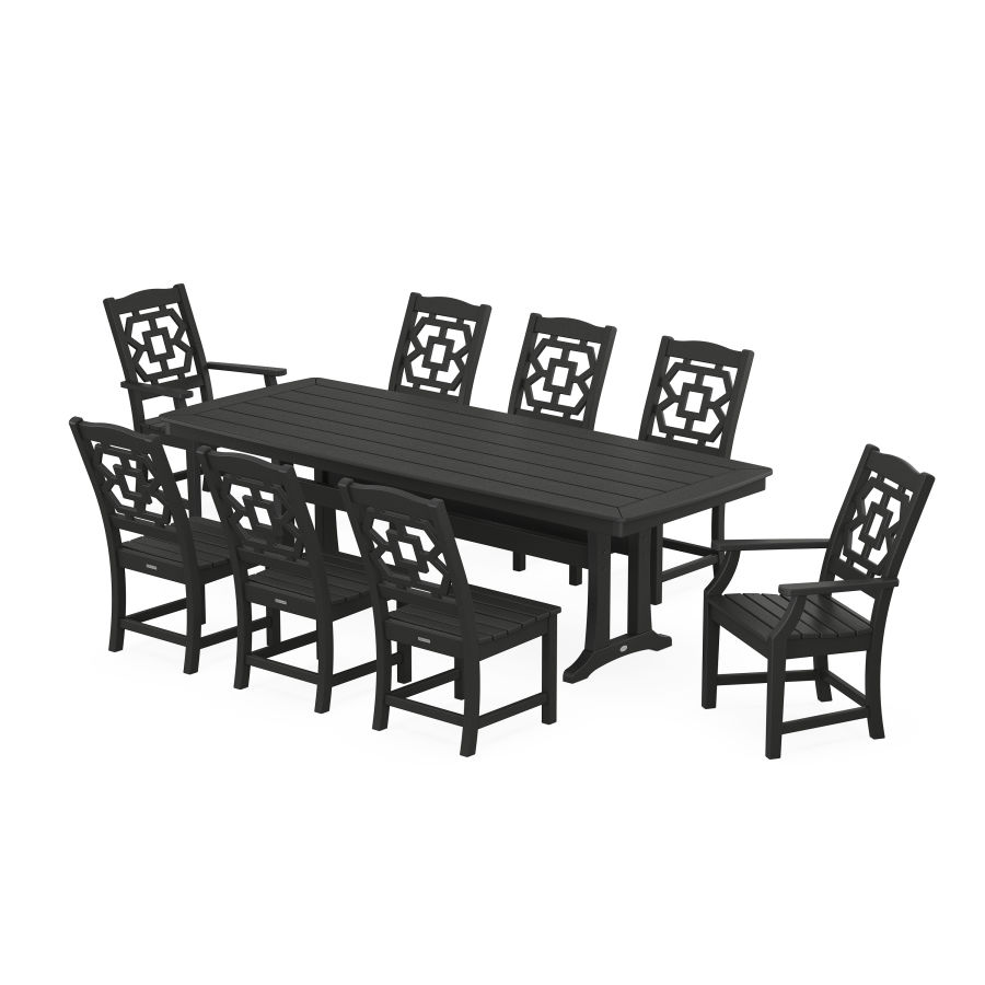POLYWOOD Chinoiserie 9-Piece Dining Set with Trestle Legs in Black