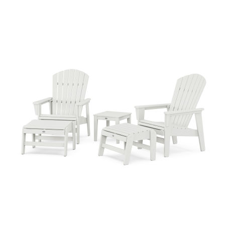 POLYWOOD 5-Piece Nautical Grand Upright Adirondack Set with Ottomans and Side Table in Vintage White