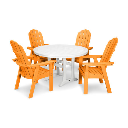 Vineyard Curveback Adirondack 5-Piece Nautical Trestle Dining Set in Tangerine / White