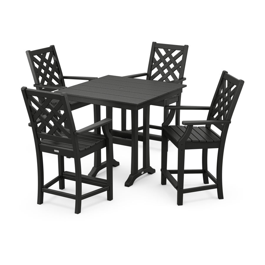 POLYWOOD Wovendale 5-Piece Farmhouse Counter Set with Trestle Legs in Black