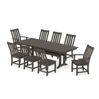 POLYWOOD Vineyard 9-Piece Farmhouse Dining Set with Trestle Legs in Vintage Finish