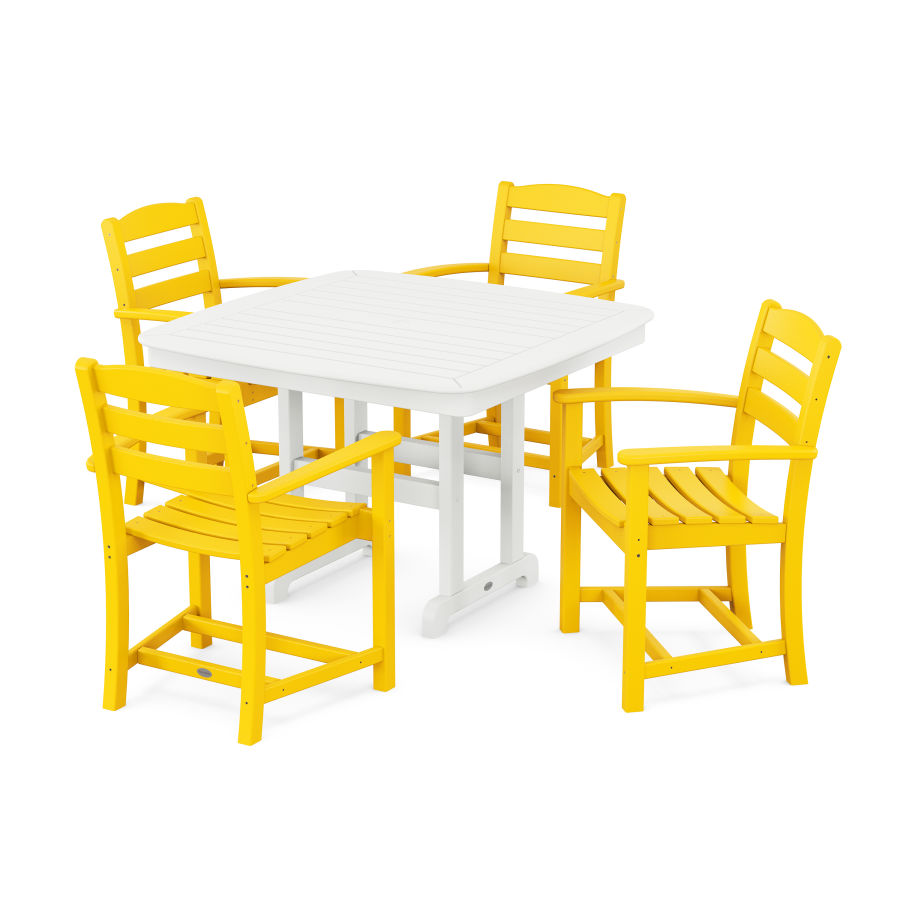 POLYWOOD La Casa Café 5-Piece Dining Set with Trestle Legs in Lemon / White