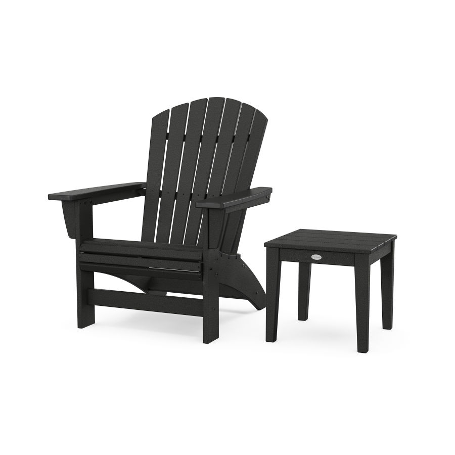 POLYWOOD Nautical Grand Adirondack Chair with Side Table in Black
