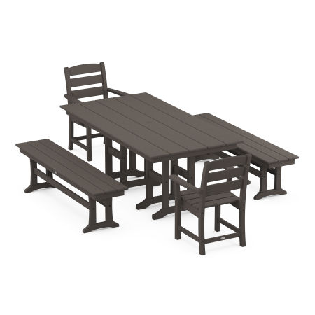 Lakeside 5-Piece Farmhouse Dining Set with Benches in Vintage Finish