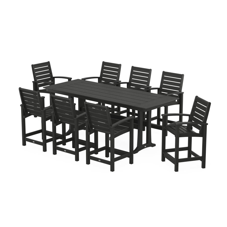 POLYWOOD Signature 9-Piece Farmhouse Counter Set with Trestle Legs in Black