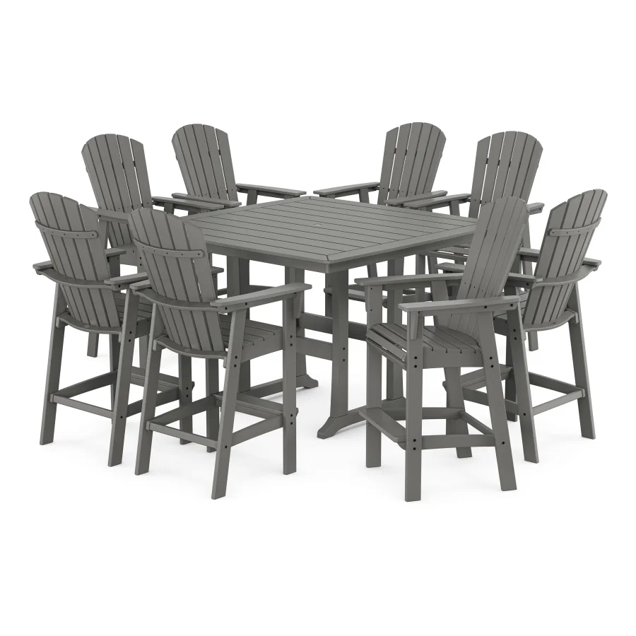 POLYWOOD Nautical Curveback Adirondack 9-Piece Trestle Bar Set