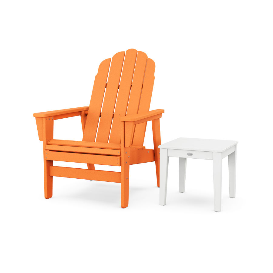 POLYWOOD Vineyard Grand Upright Adirondack Chair with Side Table in Tangerine / White