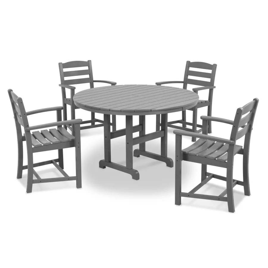 POLYWOOD La Casa Café 5-Piece Round Farmhouse Dining Set in Slate Grey