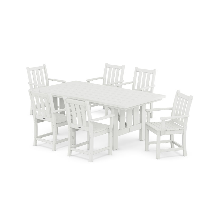POLYWOOD Traditional Garden Arm Chair 7-Piece Mission Dining Set in White