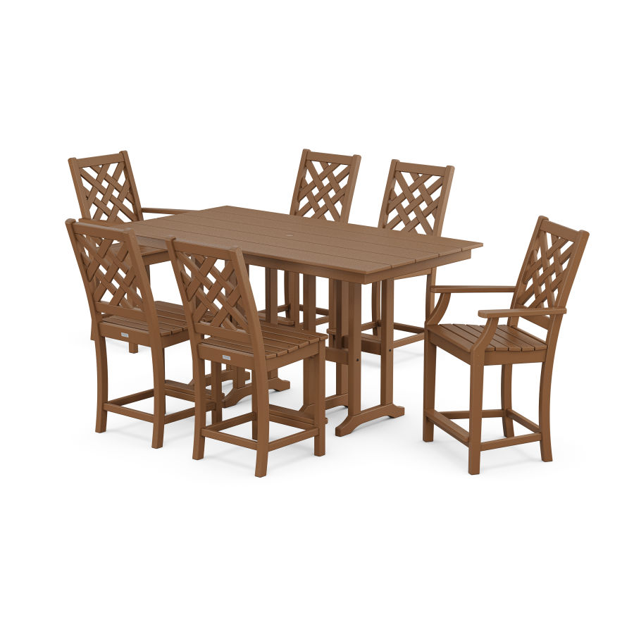 POLYWOOD Wovendale 7-Piece Farmhouse Counter Set in Teak