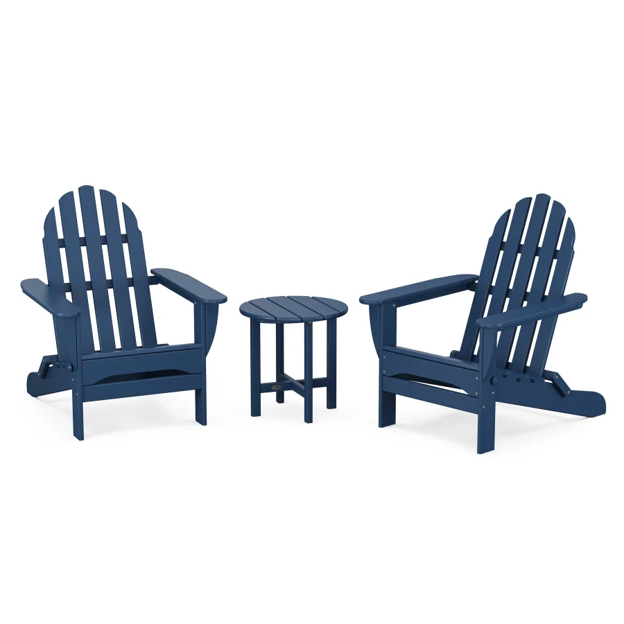 POLYWOOD Classic Folding Adirondack 3-Piece Set in Navy