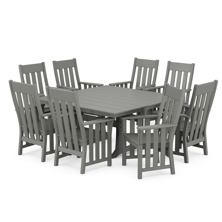 POLYWOOD Acadia 9-Piece Square Farmhouse Dining Set with Trestle Legs in Slate Grey