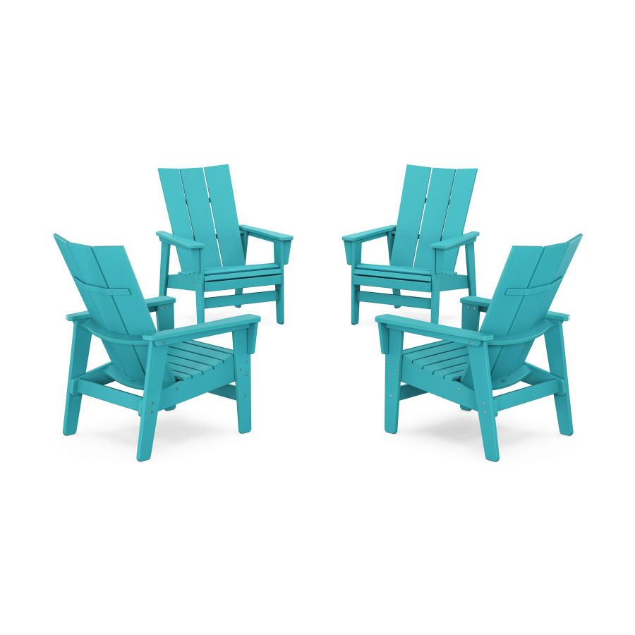 POLYWOOD 4-Piece Modern Grand Upright Adirondack Chair Conversation Set in Aruba
