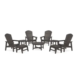 POLYWOOD Nautical Grand Upright Adirondack 9-Piece Conversation Set in Vintage Finish