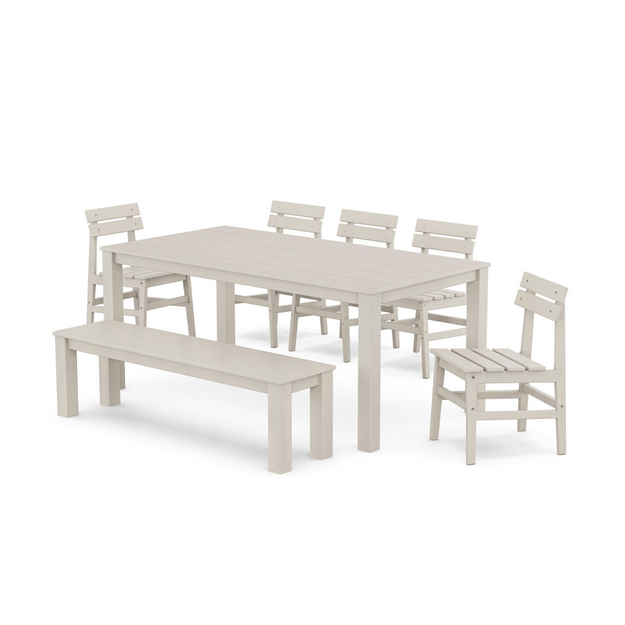 POLYWOOD Modern Studio Plaza Chair 7-Piece Parsons Dining Set with Bench in Sand