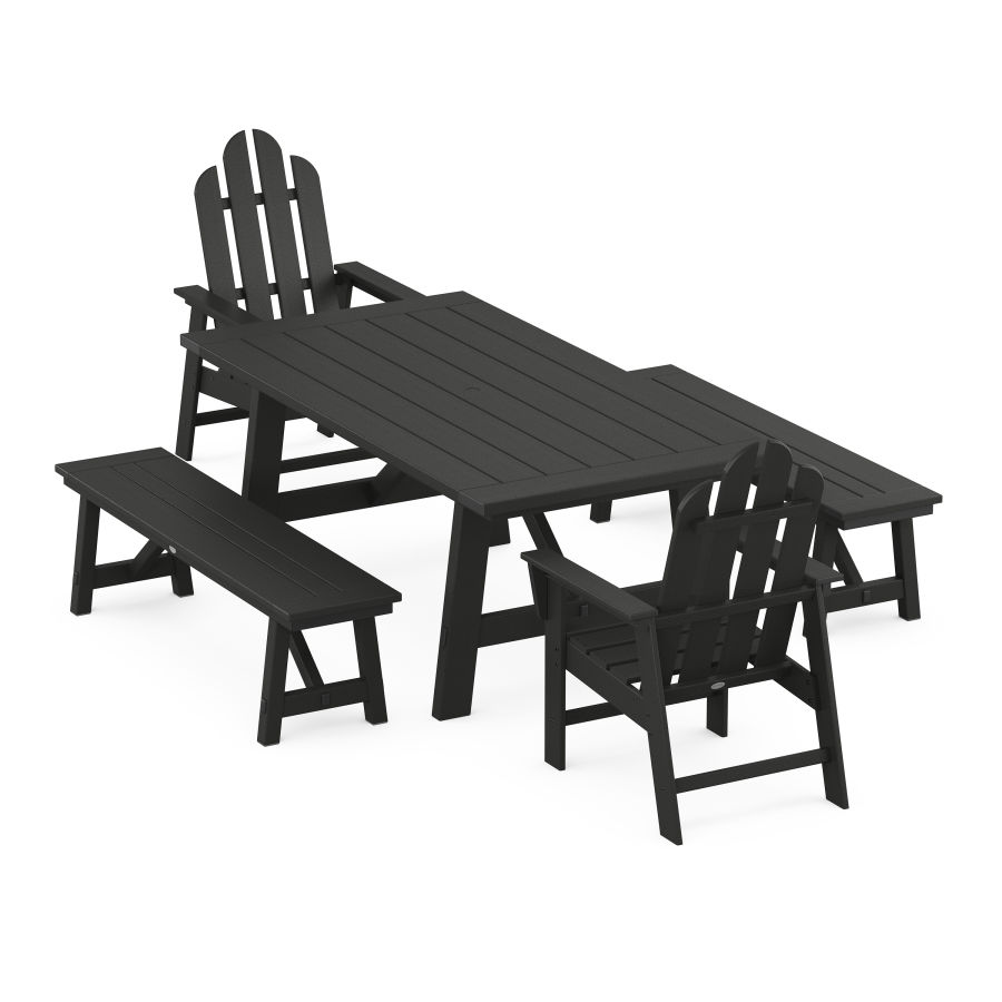 POLYWOOD Long Island 5-Piece Rustic Farmhouse Dining Set With Trestle Legs in Black