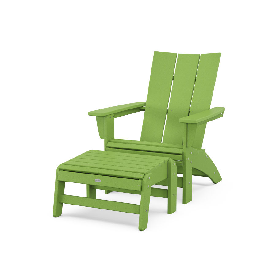 POLYWOOD Modern Grand Adirondack Chair with Ottoman in Lime