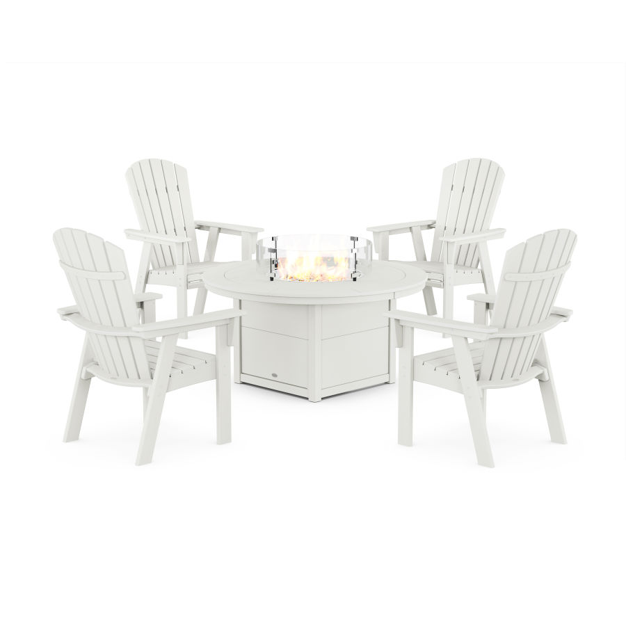 POLYWOOD Nautical 4-Piece Curveback Upright Adirondack Conversation Set with Fire Pit Table in Vintage White