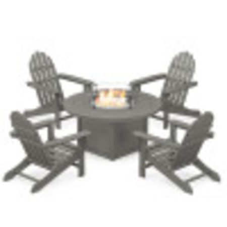 Classic Adirondack 5-Piece Conversation Set with Fire Pit Table in Slate Grey