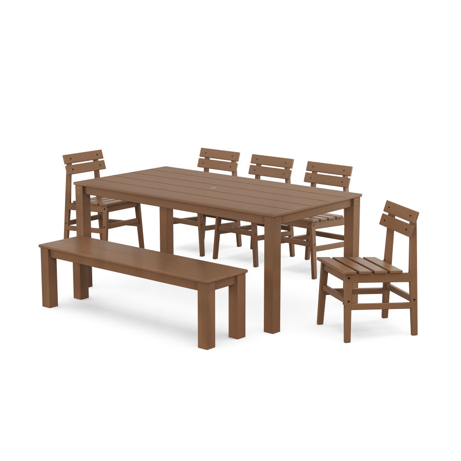 POLYWOOD Modern Studio Plaza Chair 7-Piece Parsons Dining Set with Bench in Teak