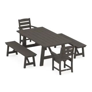 POLYWOOD Lakeside 5-Piece Rustic Farmhouse Dining Set With Benches in Vintage Finish