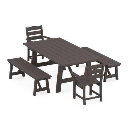 Lakeside 5-Piece Rustic Farmhouse Dining Set With Benches in Vintage Finish