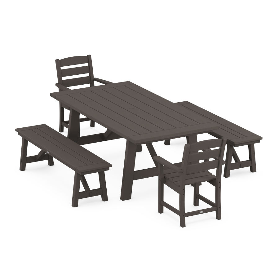 POLYWOOD Lakeside 5-Piece Rustic Farmhouse Dining Set With Benches in Vintage Finish