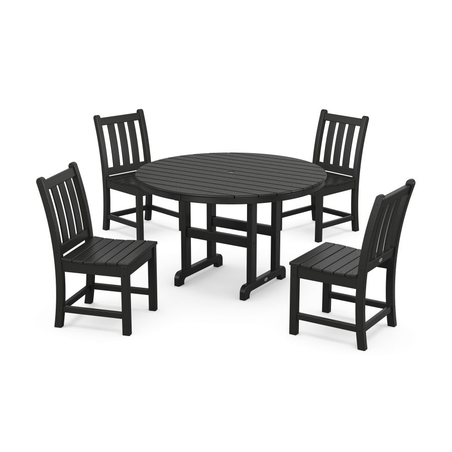 POLYWOOD Traditional Garden Side Chair 5-Piece Round Dining Set in Black