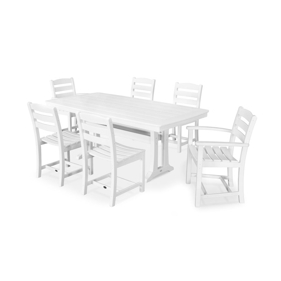 POLYWOOD La Casa Café 7-Piece Dining Set with Trestle Legs in White