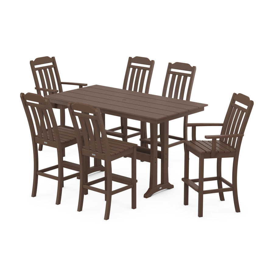 POLYWOOD Country Living 7-Piece Farmhouse Bar Set with Trestle Legs in Mahogany