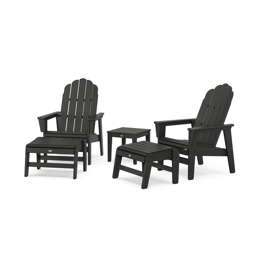 POLYWOOD 5-Piece Vineyard Grand Upright Adirondack Set with Ottomans and Side Table in Black