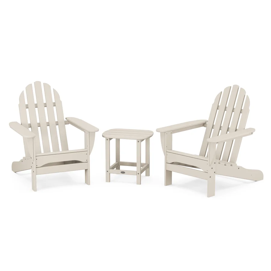 POLYWOOD Classic Adirondack 3-Piece Set with South Beach 18" Side Table in Sand