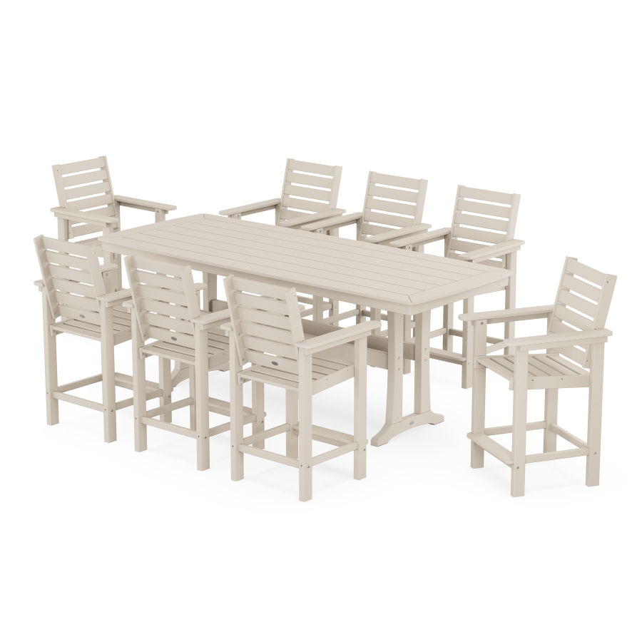 POLYWOOD Captain 9-Piece Counter Set with Trestle Legs in Sand