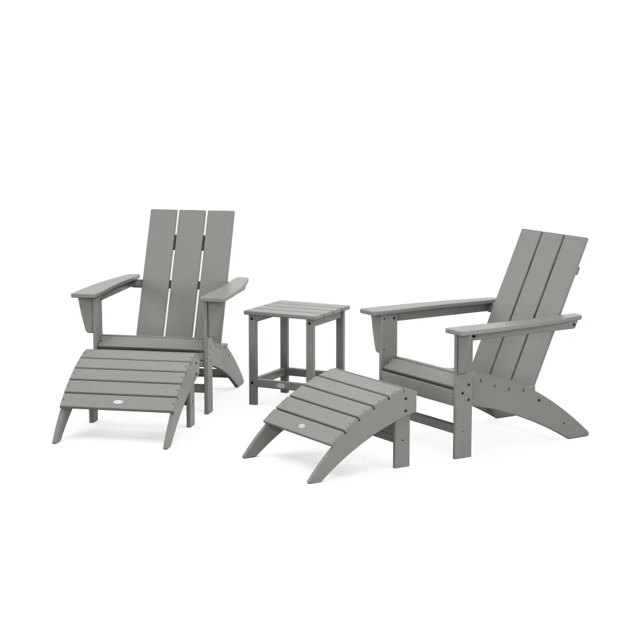 POLYWOOD Modern Adirondack Chair 5-Piece Set with Ottomans and 18" Side Table