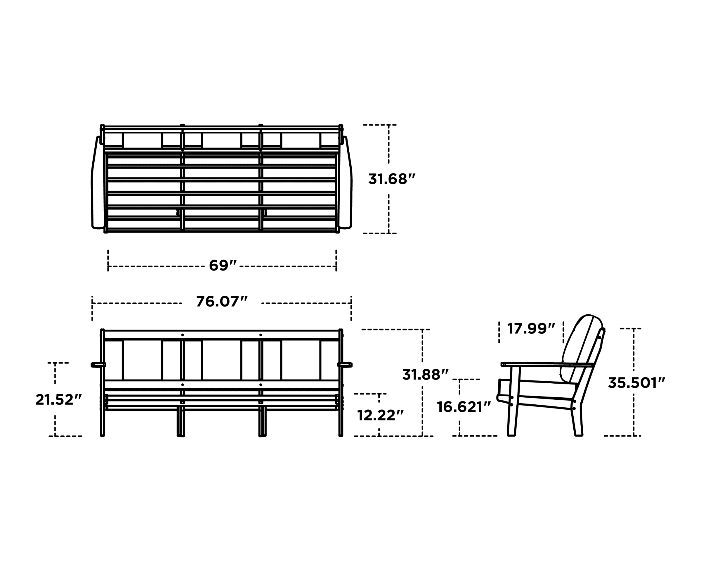 Dimensions for Prairie Deep Seating Sofa