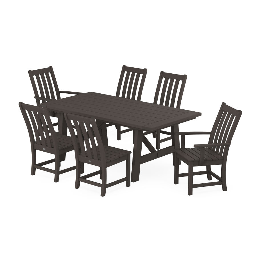 POLYWOOD Vineyard 7-Piece Rustic Farmhouse Dining Set With Trestle Legs in Vintage Coffee