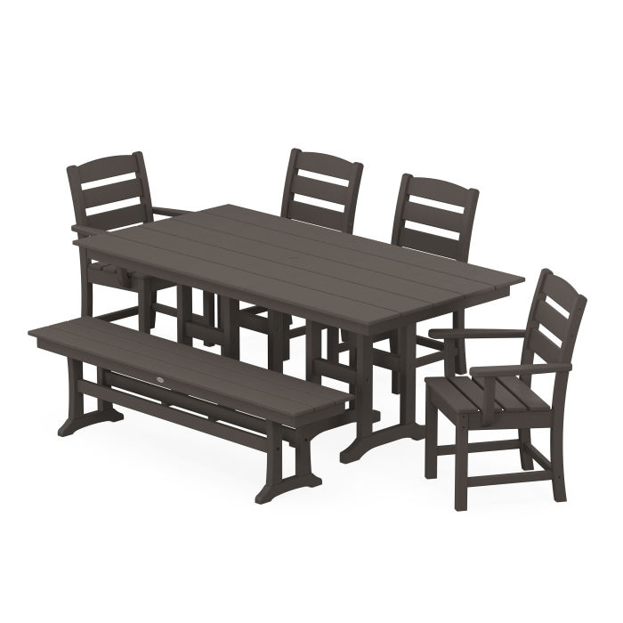 POLYWOOD Lakeside 6-Piece Farmhouse Dining Set with Bench in Vintage Finish