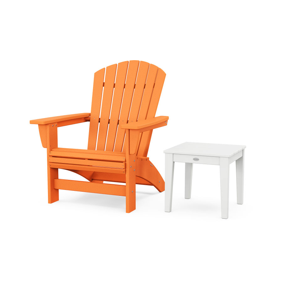 POLYWOOD Nautical Grand Adirondack Chair with Side Table in Tangerine / White