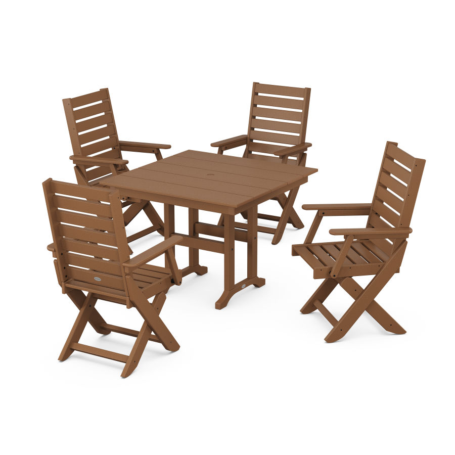 POLYWOOD Captain Folding Chair 5-Piece Farmhouse Dining Set in Teak
