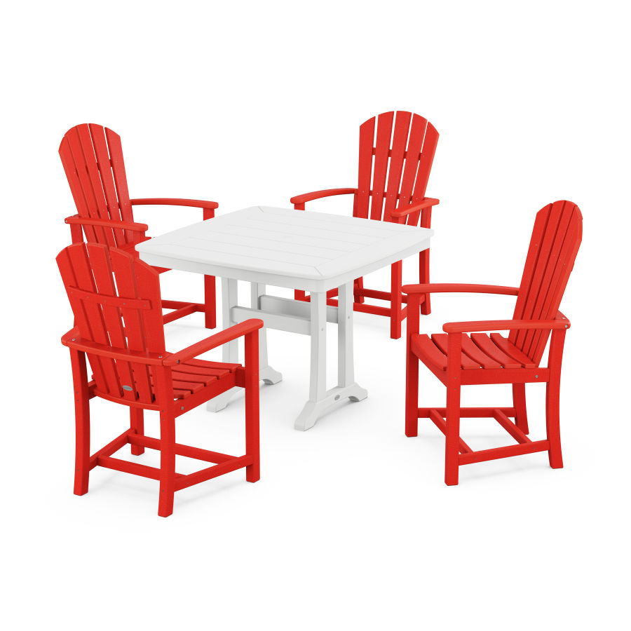 POLYWOOD Palm Coast 5-Piece Dining Set with Trestle Legs in Sunset Red / White