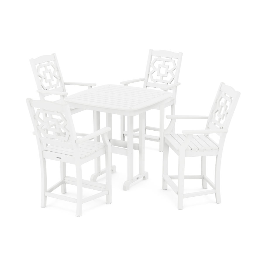 POLYWOOD Chinoiserie 5-Piece Counter Set in White