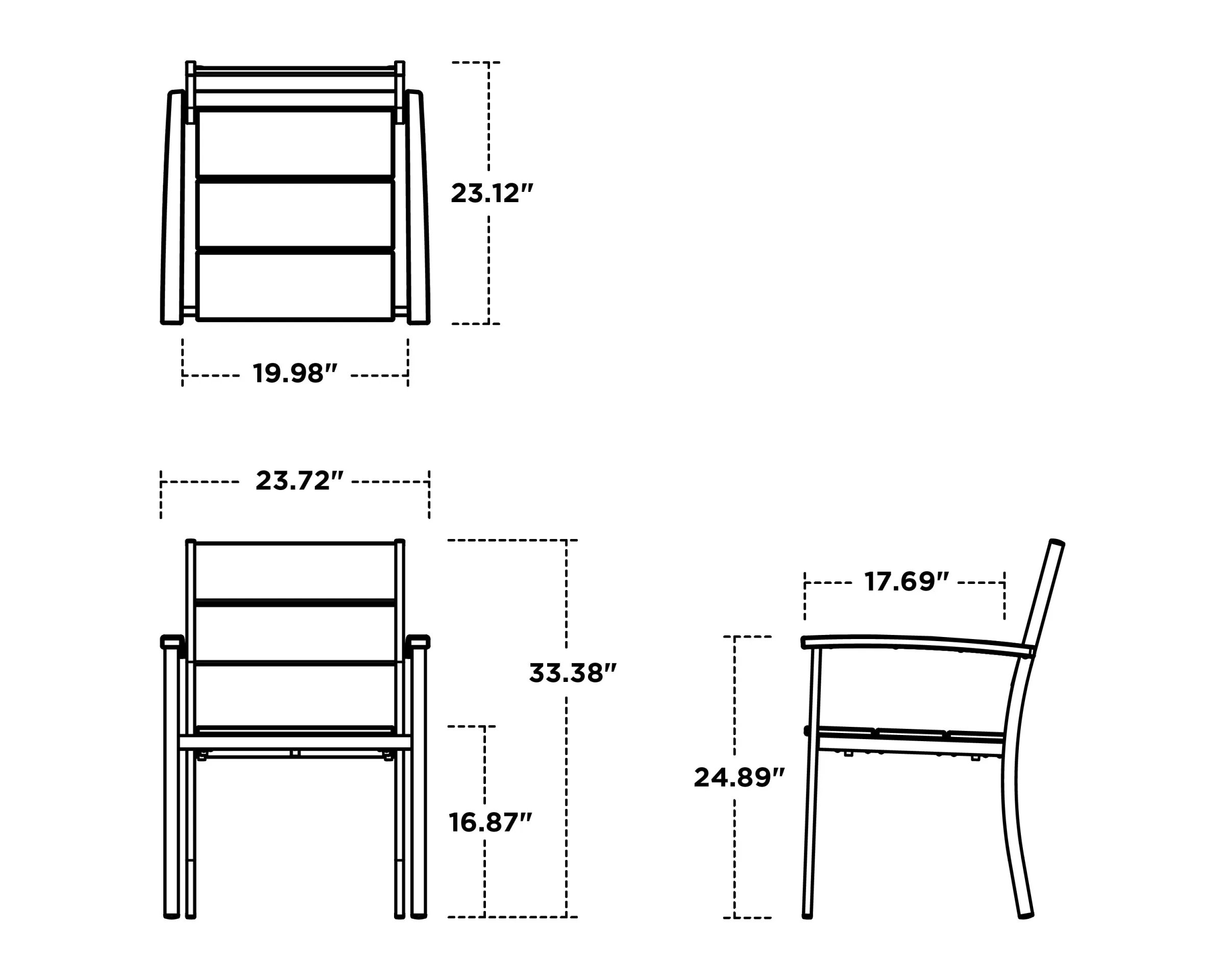 Dimensions for Main Street Stacking Dining Arm Chair