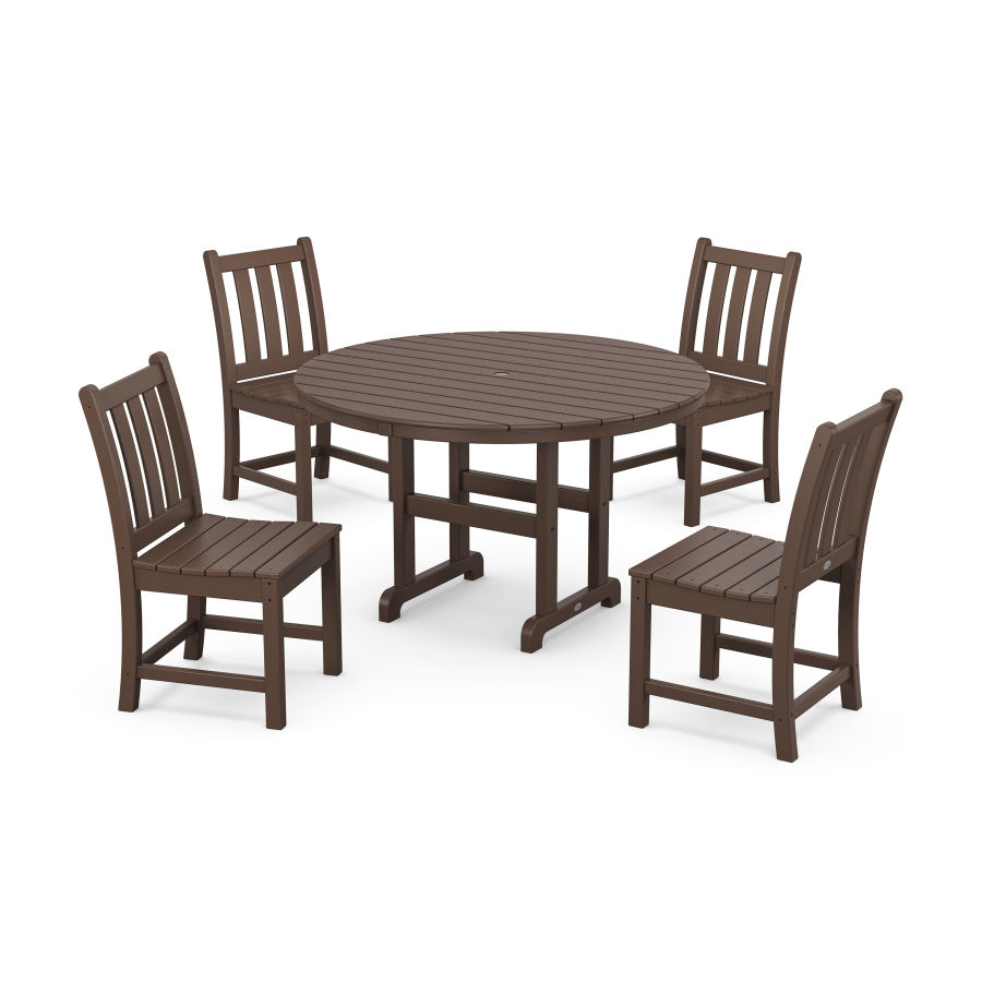 POLYWOOD Traditional Garden Side Chair 5-Piece Round Dining Set in Mahogany