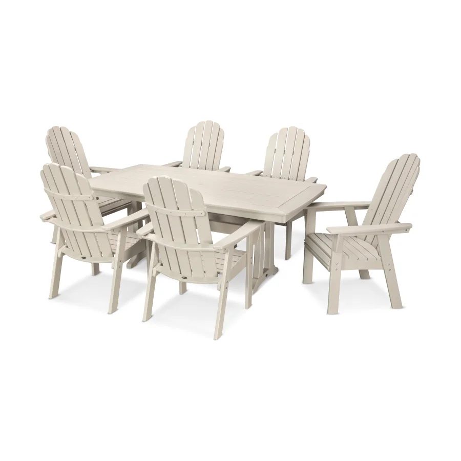 POLYWOOD Vineyard Curveback Adirondack 7-Piece Dining Set with Trestle Legs in Sand