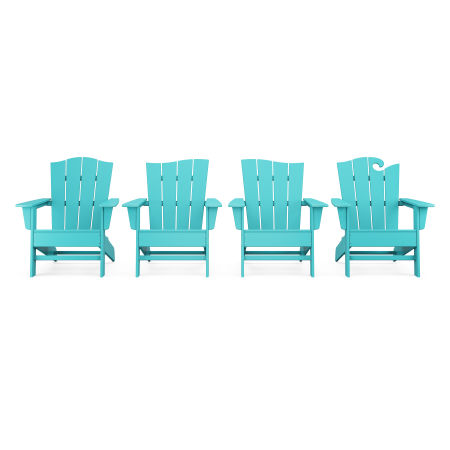 POLYWOOD Wave Collection 4-Piece Adirondack Chair Set in Aruba