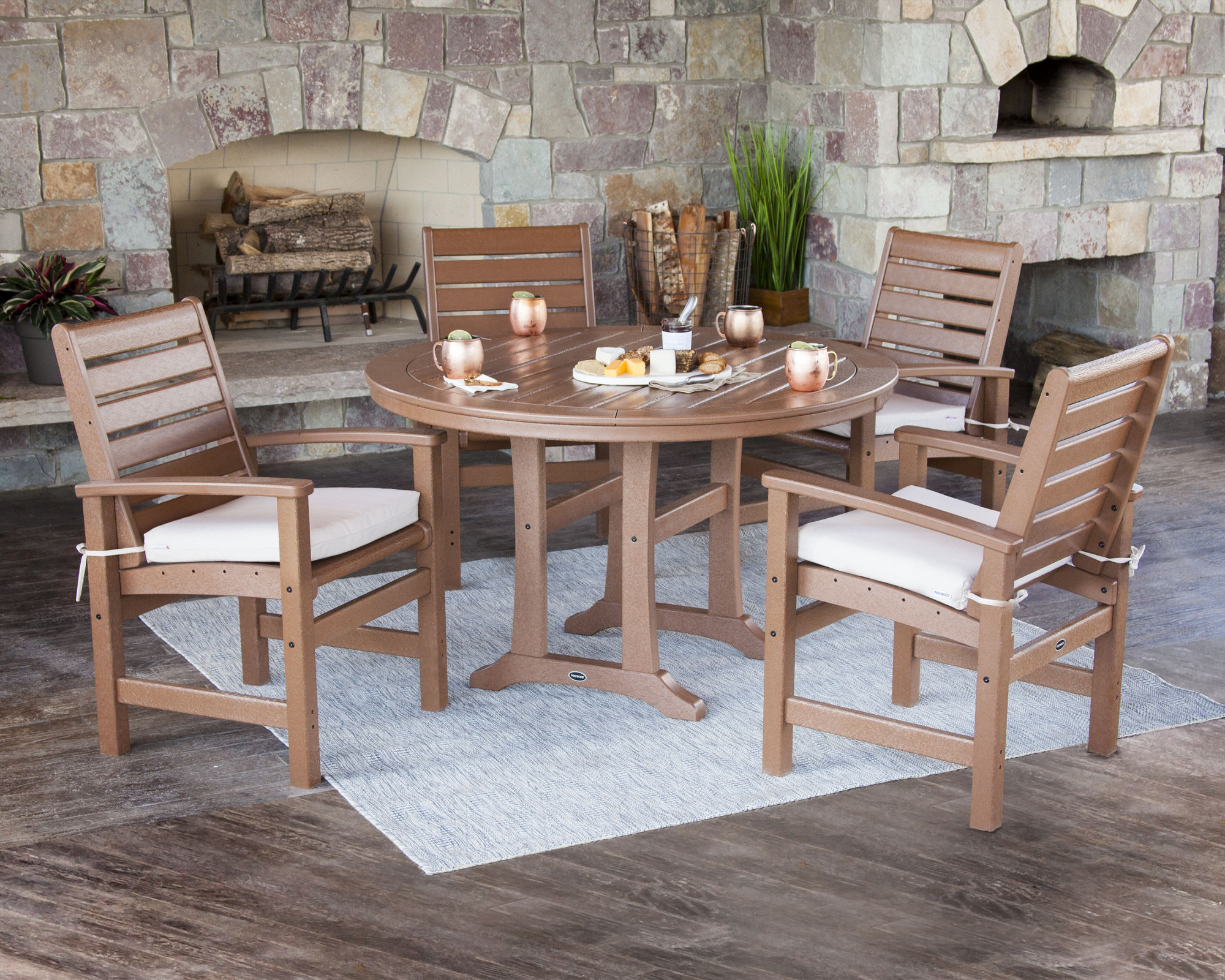 POLYWOOD Signature 5 Piece Round Dining Set with Trestle Legs