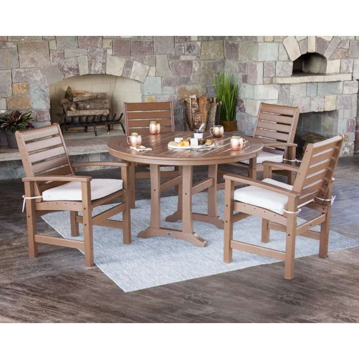 POLYWOOD Signature 5 Piece Round Dining Set with Trestle Legs PWS334 1