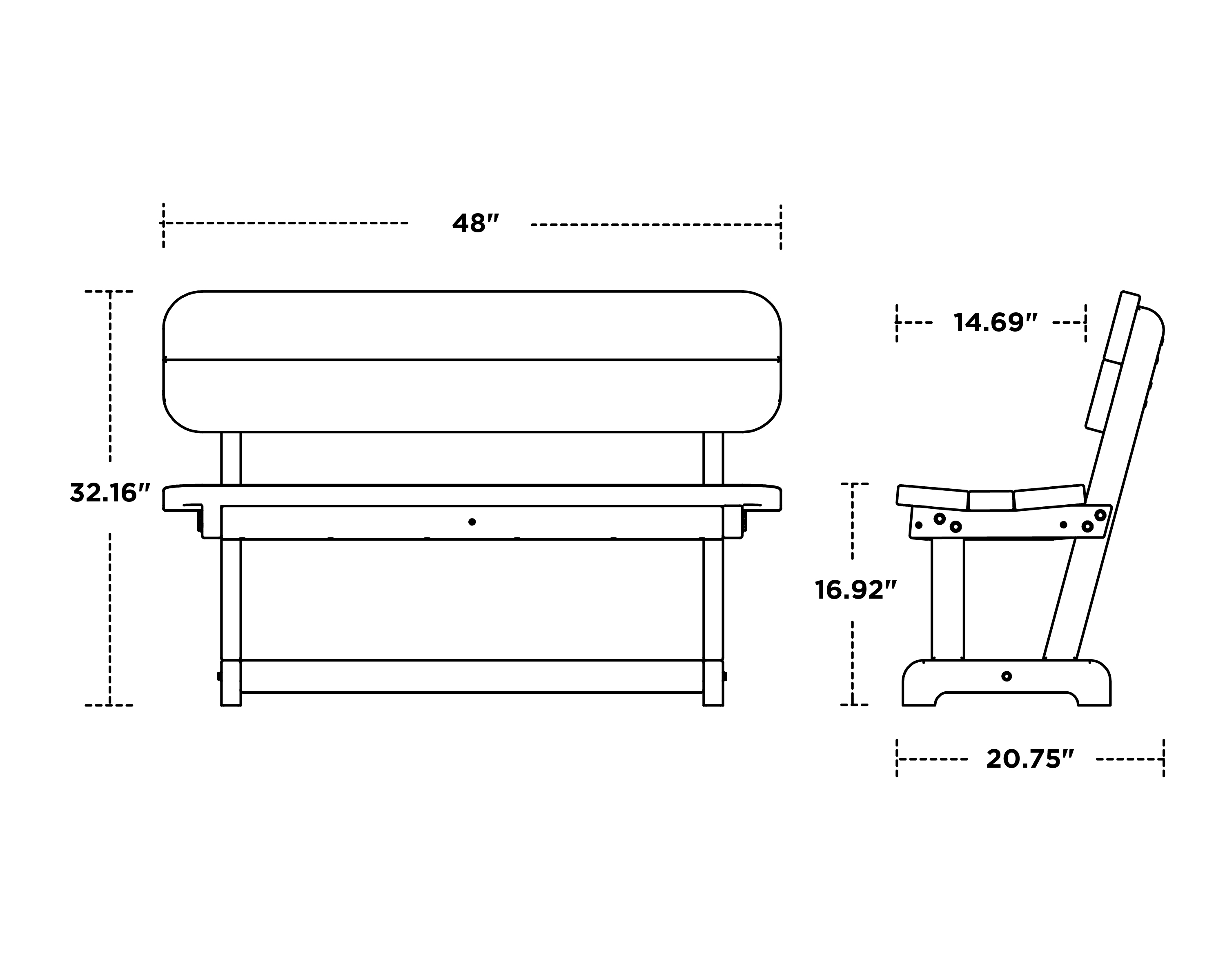 Dimensions for Park 48" Bench