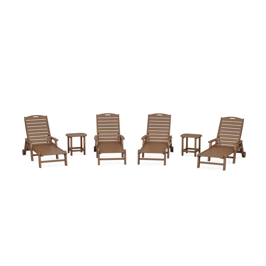 POLYWOOD Nautical Chaise 6-Piece Set with Arms & Wheels in Teak